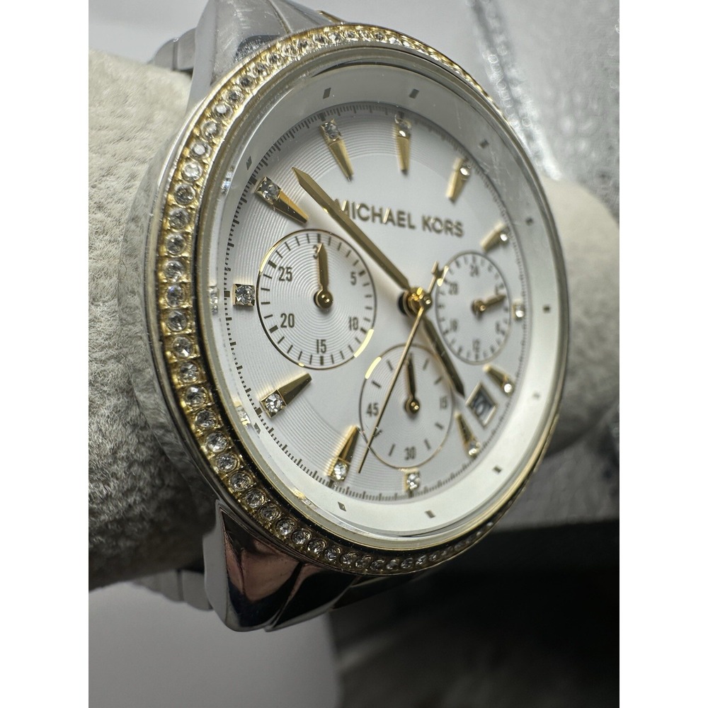 Michael Kors Ritz MK-6474 37mm 7" Two Tone Stainless Steel Chronograph Watch Q - Picture 3 of 10